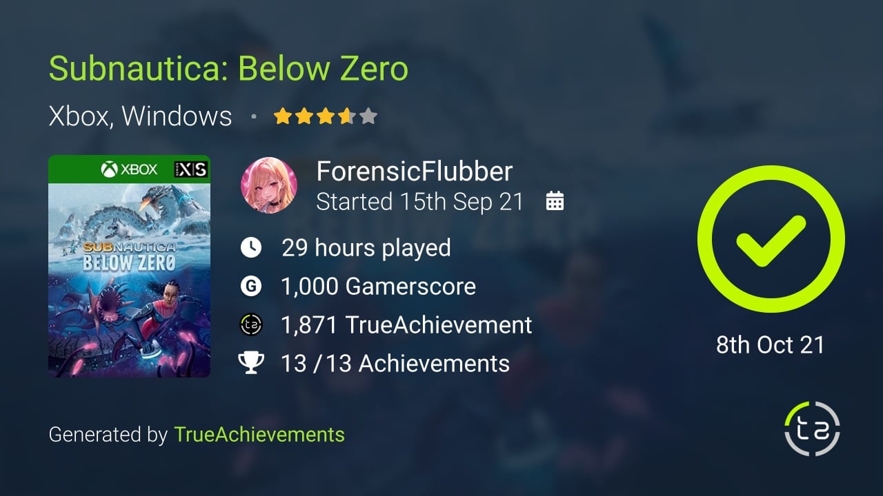 Subnautica Below Zero achievement summary